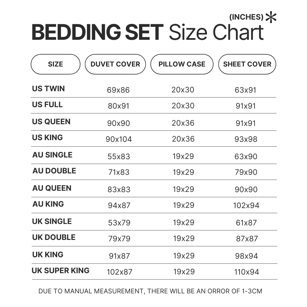 Bedding Set Size Chart - French Bulldog Gifts Store