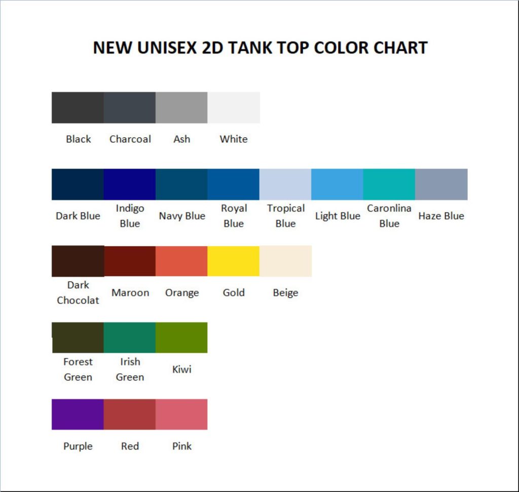 tank top color chart - Gundam Merch