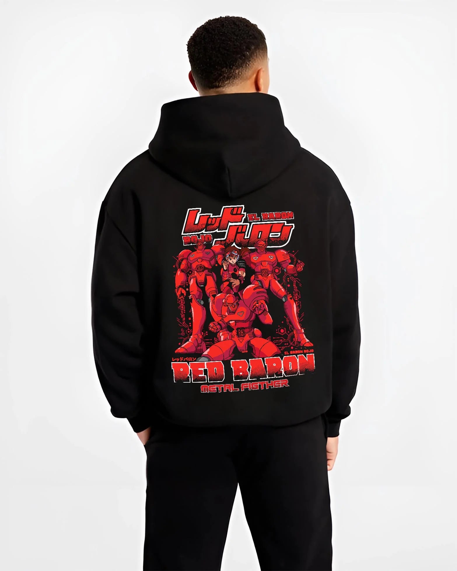 RBARON B.black hoodie male back view - Gundam Merch