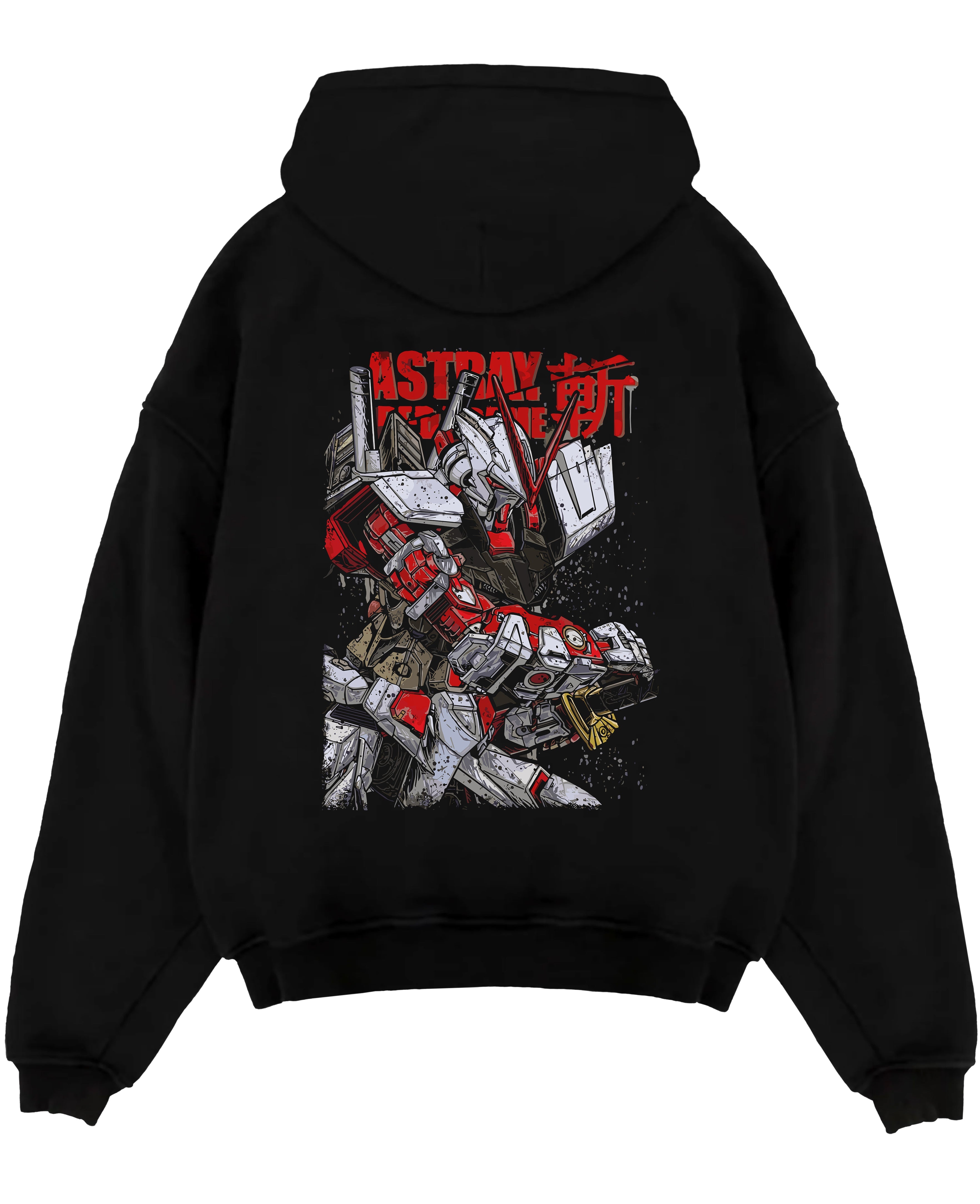 gundam astray red frame black hoodie flat back design - Gundam Merch