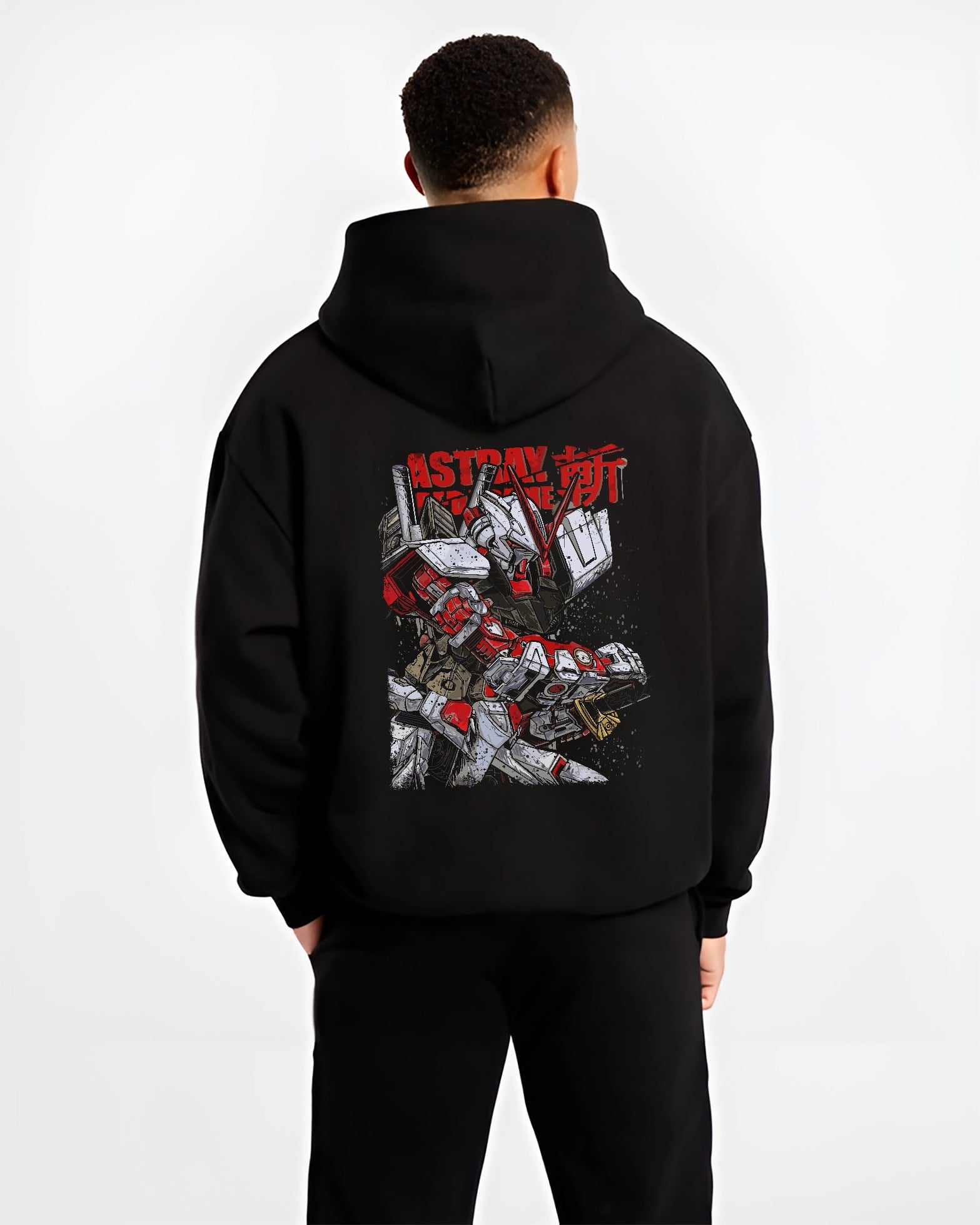gundam astray red frame black hoodie male back view - Gundam Merch